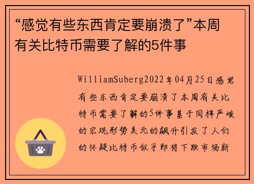 “感觉有些东西肯定要崩溃了”本周有关比特币需要了解的5件事 