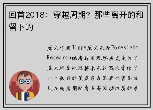 回首2018：穿越周期？那些离开的和留下的