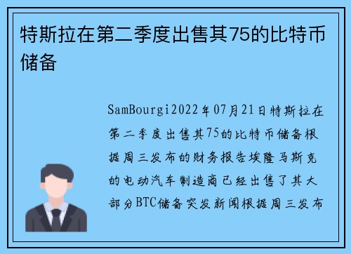 特斯拉在第二季度出售其75的比特币储备 