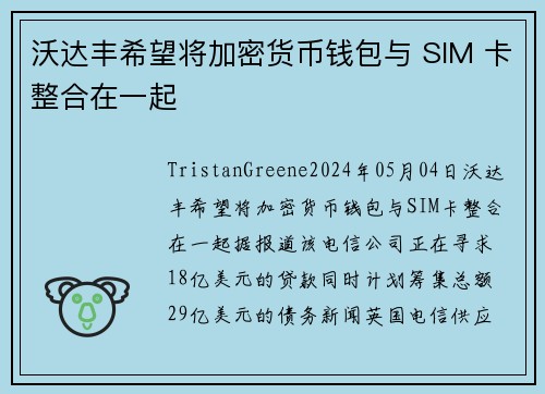 沃达丰希望将加密货币钱包与 SIM 卡整合在一起 